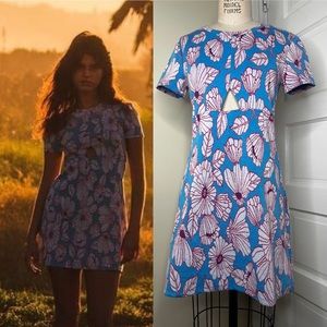 ZARA Floral Jacquard Cut Out Mini Dress Medium blue pink knit